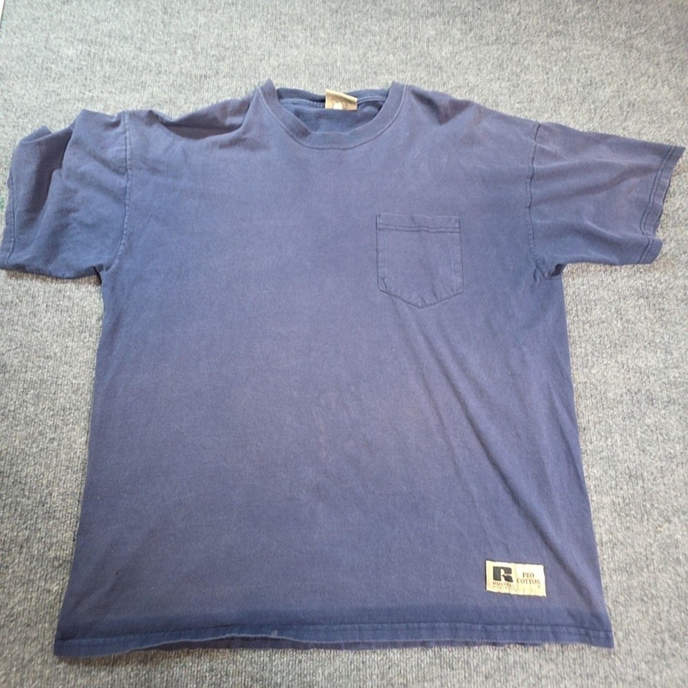 Russell Athletic Shirt Mens XL Blue Pro Cotton Pocket Tee T-Shirt Basic Top